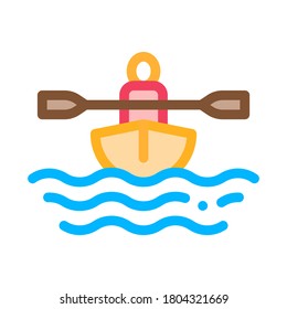 Man in Boat with Oar Canoeing Icon Vector Thin Line. Contour Illustration