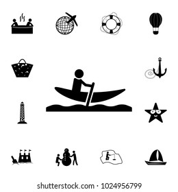 Man in boat with paddle icon. Set of tourism icons. Signs of collection, simple icons for websites, web design, mobile app, info graphics on white background