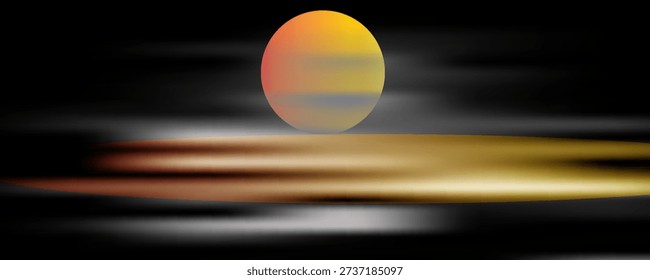 A man in a boat is seen on the water in front of a very large full moon in the illustration. vector