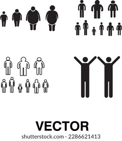 Man Body Figure Size Icon set. Symbol Sign Pictogram outline vector illustration..eps