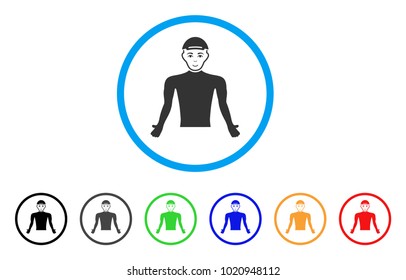 Man Body rounded icon. Style is a flat man body grey symbol inside light blue circle with black, gray, green, blue, red, orange variants. Cheerful man body vector icon. Human face has joyful feeling.