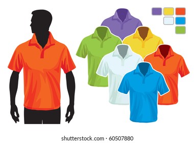 Man body silhouette with colorful collection of polo shirts