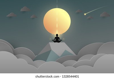 Man body silhouette in yoga lotus asana in the sphere glass background. Vector illustration eps 10.