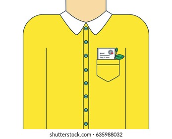 Man Body Template. Human body without a head. World Environment Day. Everyone cares about nature Concept. Volunteer program. Conference participant badge. Earth Day. Vector EPS 10