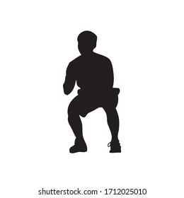Man body weight squat workout : Black silhouette modern concept vector 