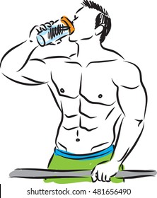 MAN BODYBUILDER DRINKING ILLUSTRATION