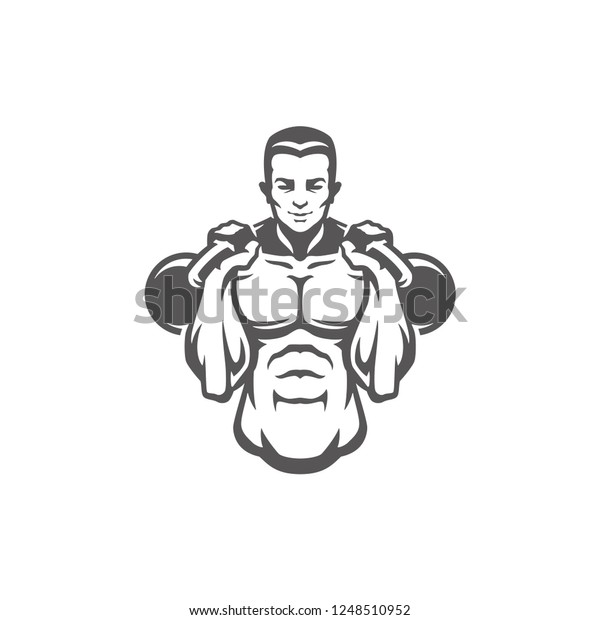 Man Bodybuilder Lifting Kettlebells Silhouette Isolated Stock Vector ...