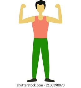 Man Bodybuilder Showing Muscle Arm Icon Vector. Guy With Weak Arms Caricature Isolated On White Background