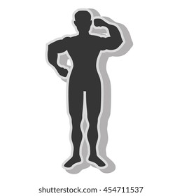 Man bodybuilding muscles , isolated flat icon with black and white colors.