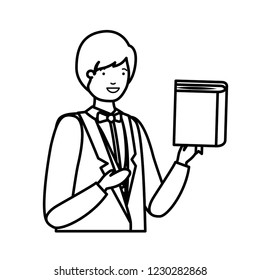 man with book of diary avatar character