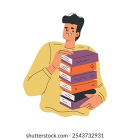 Hombre con libro y literatura interesante Disfruta de la Ilustración vectorial de hobby