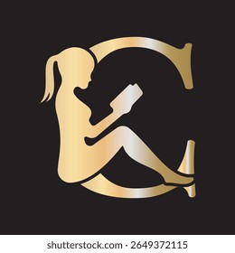 Man Book Logo combine with letter C vector template