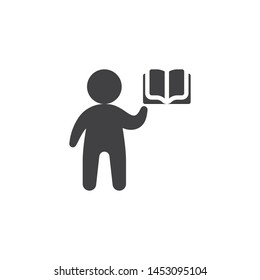 Man and book vector icon. filled flat sign for mobile concept and web design. Man reading book glyph icon. Symbol, logo illustration. Vector graphics