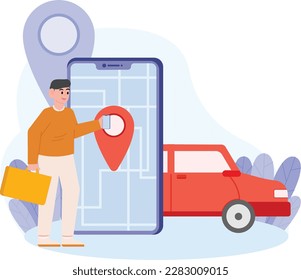 A Man Books a Car Online through an App Illustration