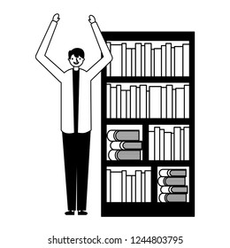 man with bookshelf books literature