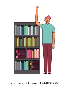 man with bookshelf books literature