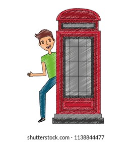 man with booth telephone united kingdom symbol