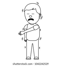 man bored by a joke discharge electric vector illustration thin line image