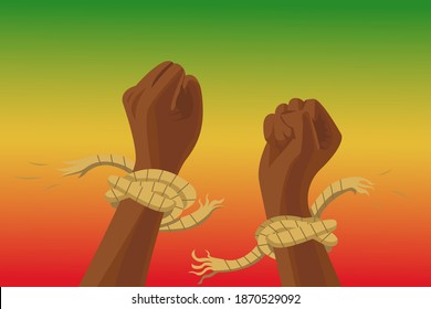 Man is born to be free. Hands break the ropes that bind him.