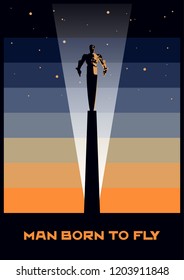 Man born to fly. Vector Space Monument Poster