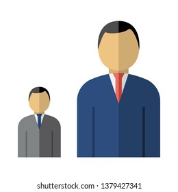 Hombre Jefe Con Icono Subordinado. Diseño de color plano. Ilustración vectorial.