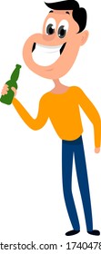 Man with bottle of beer , illustration, vector on white background