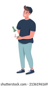 Man with bottle of wine semi flat color vector character. Standing figure. Full body person on white. Buying alcohol for party simple cartoon style illustration for web graphic design and animation