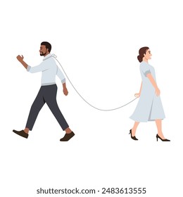 Man bound and trapped by marriage. Flat vector illustration isolated on white background