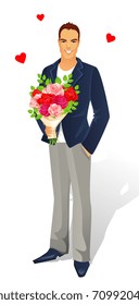Man with bouquet of roses