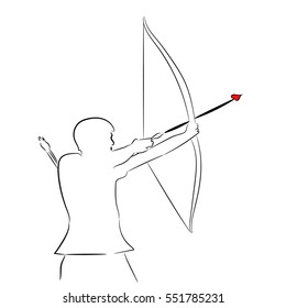 Man, the bow with arrow heart tip on white background of vector illustrations. Symbol of Valentine's Day.