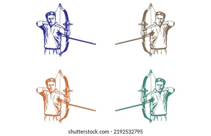 Man With Bow And Arrow Shout to The Target Vector Illustration
