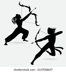 man bow arrow silhouette vector illustration