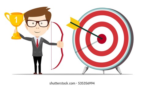 man with a bow hit the target.. Stock vector illustration