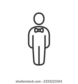 Hombre con corbata de arco, avatar, icono lineal. Línea con trazo editable