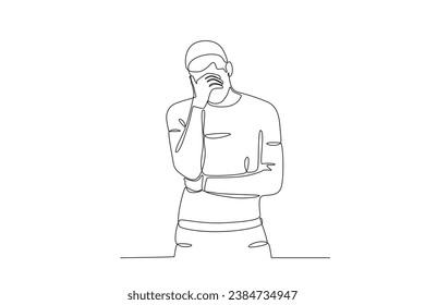 A man bowed down sadly. Blue Monday one-line drawing