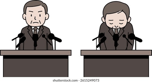 A man bowing his head at a press conference, press release, or apology conference