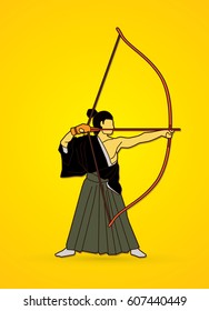 Man bowing Kyudo graphic vector.
