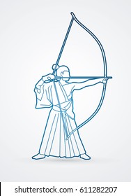 Man bowing Kyudo graphic vector.