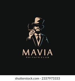 Mann in Bowler Logo Design-Vorlage für dunklen Hintergrund. Vektorgrafik.
