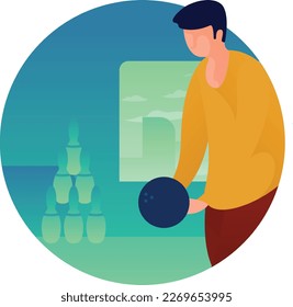 Man Bowling Activities UI Flat Icon Vector EPS