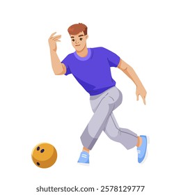 Man bowling with a yellow ball on white background. Vector illustration