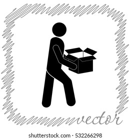 Man with box  black  vector icon