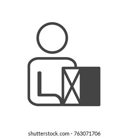 Man with box button vector icon