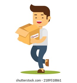 Man with box for charity and donation