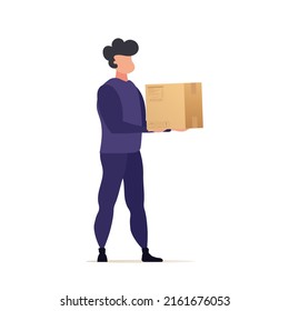Man with a box. Delivery concept. Isolated. Vector.