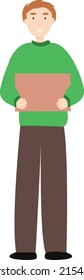 Man with box. Move inout vector. Delivery courier 