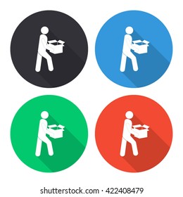 man with box vector icon - colored round buttons with long shadow