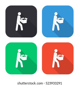 Man with box vector icon - colored illustration (gray blue green red)  with long shadow