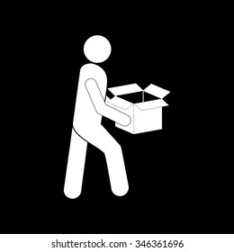 man with box vector icon isolated on black