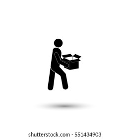 Man with box vector icon with round  shadow